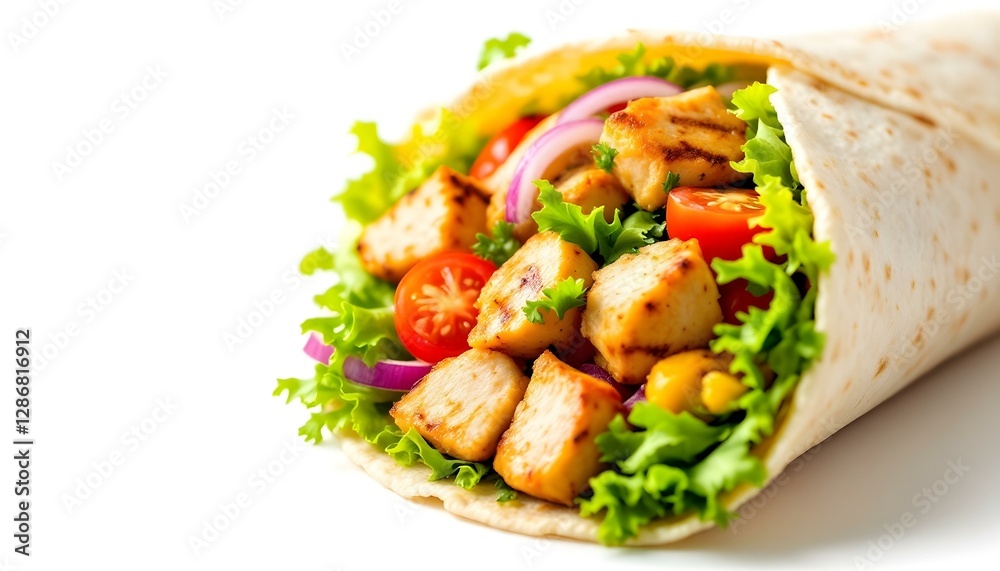 Fresh grilled chicken wrap roll with vegetables Fresh grilled chicken wrap roll with vegetables