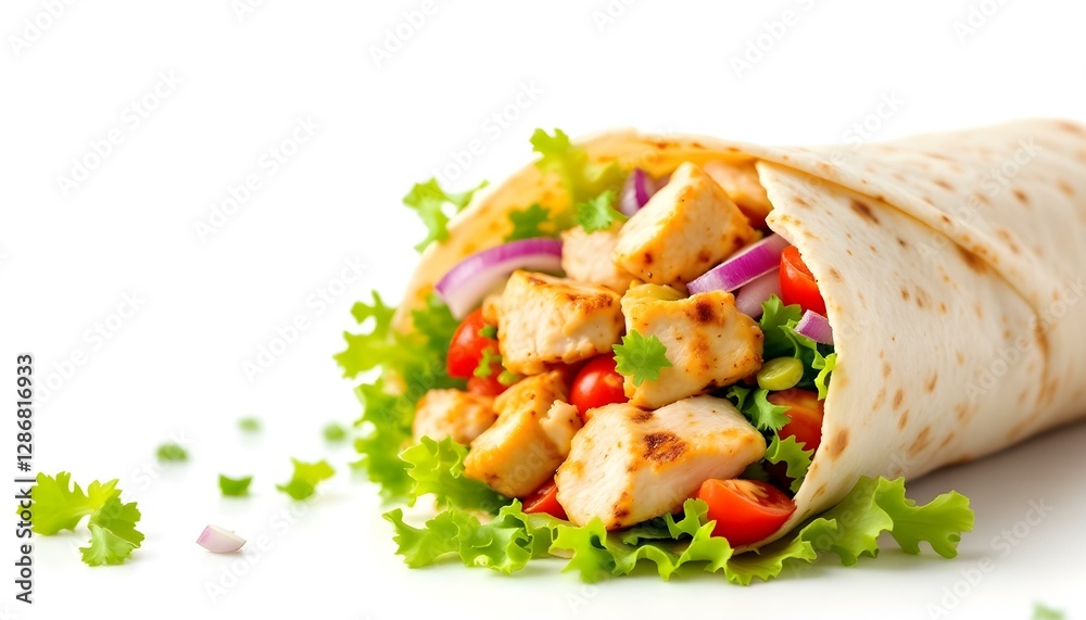 Fresh grilled chicken wrap roll with vegetables Fresh grilled chicken wrap roll with vegetables