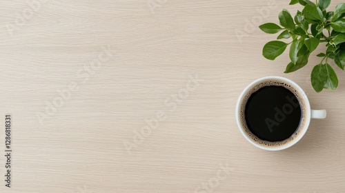 Simple coffee cup on light wood table