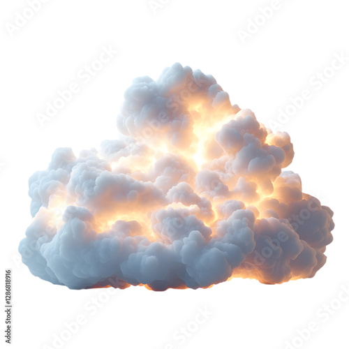 A Fluffy 3D Cartoon Cloud with Glowing Silver Lining Isolated on Transparent Background