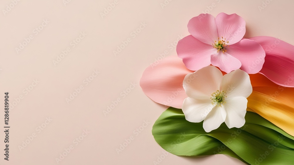 Fototapeta premium Elegant Subtle floral outlines over a pastel pink to green gradient abstract spring fusion for modern backgrounds 