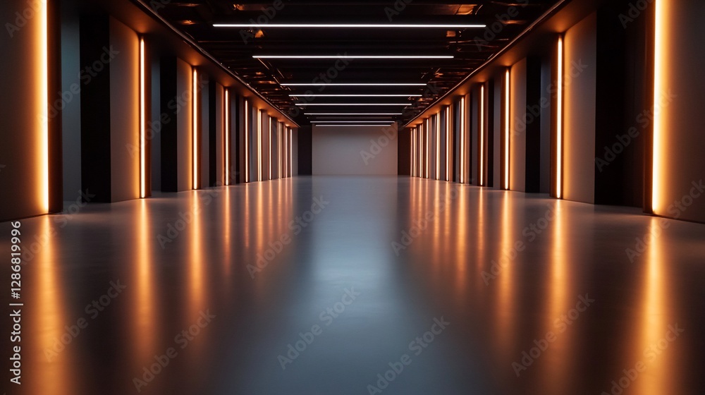 Fototapeta premium Illuminated Corridor: A Modern Architectural Perspective