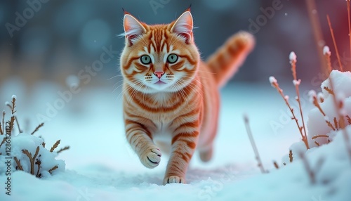 Vibrant Orange Cat in Snowy Forest