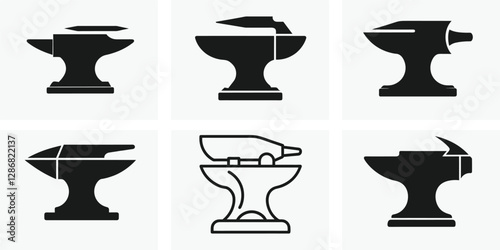 anvil icon, anvil silhouette, blacksmith symbol, forging tool, heavy industry, vector illustration