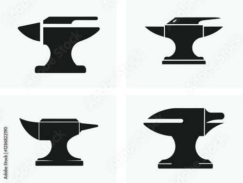 anvil icon, anvil silhouette, blacksmith symbol, forging tool, heavy industry, vector illustration
