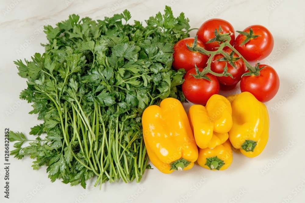 Fresh Vegetables Including Yellow Peppers, Tomatoes and Cilantro Fresh Vegetables Including Yellow Peppers, Tomatoes and Cilantro