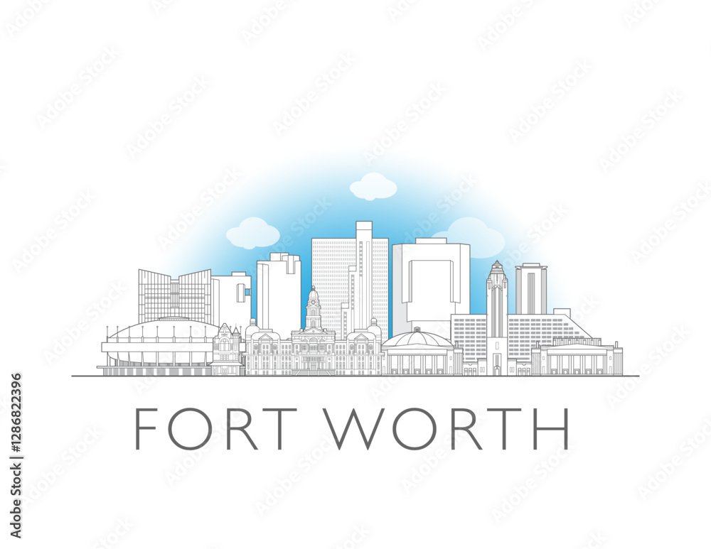 Naklejka premium Fort Worth, Texas skyline cityscape vector illustration