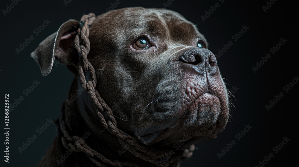 Close-up studio dog portrait, dark background. Possible use Pet adoption advertisement Close-up studio dog portrait, dark background. Possible use Pet adoption advertisement