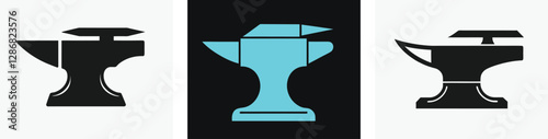 anvil icon, anvil silhouette, blacksmith symbol, forging tool, heavy industry, vector illustration