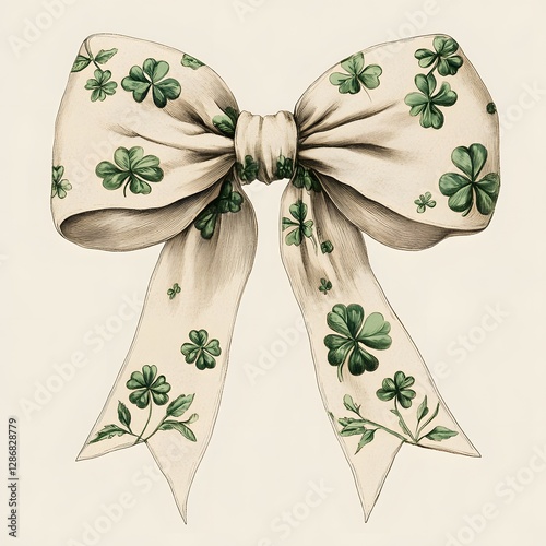 Green clover decorated bow showcasing intricate floral patterns