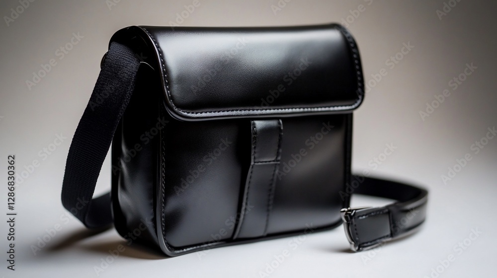 Naklejka premium Elegant Black Leather Shoulder Bag: A Classic Accessory