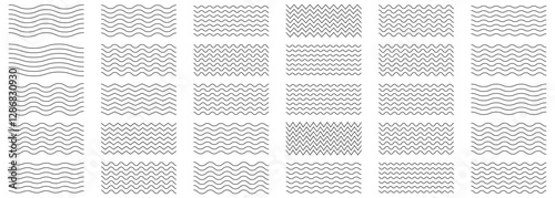 Wave line and wavy zigzag pattern lines. Vector black underlines, smooth end squiggly horizontal curvy squiggles. Wave line and wavy zigzag lines. Black underlines wavy curve zig zag line pattern 