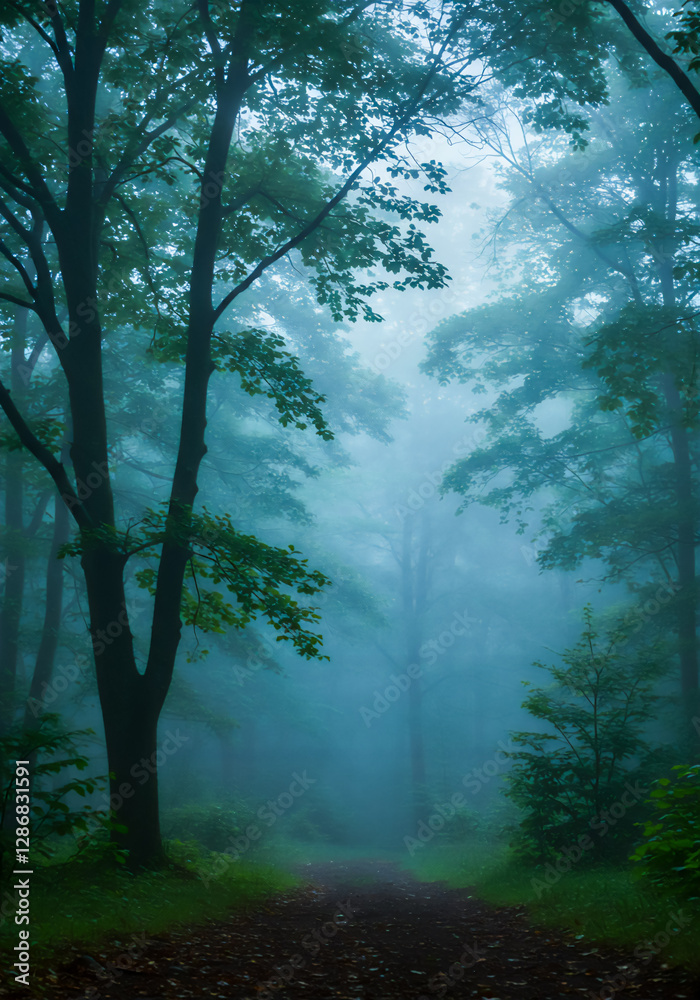 Obraz premium 深緑の森 - 幻想的な霧