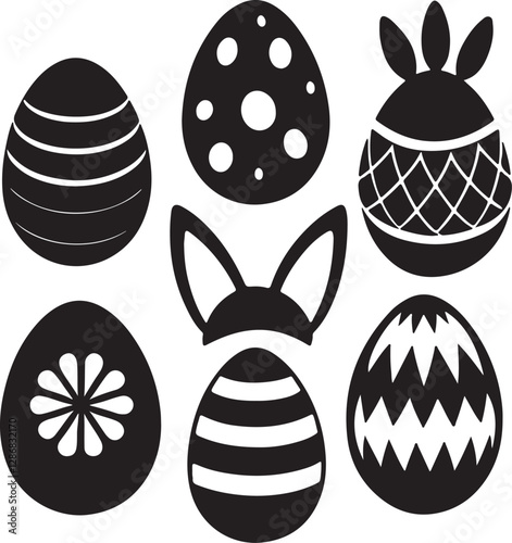 set of easter egg silhouette, black and white silhouette, vector and illustration