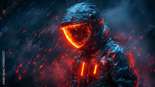 Futuristic Astronaut in Fiery Environment
