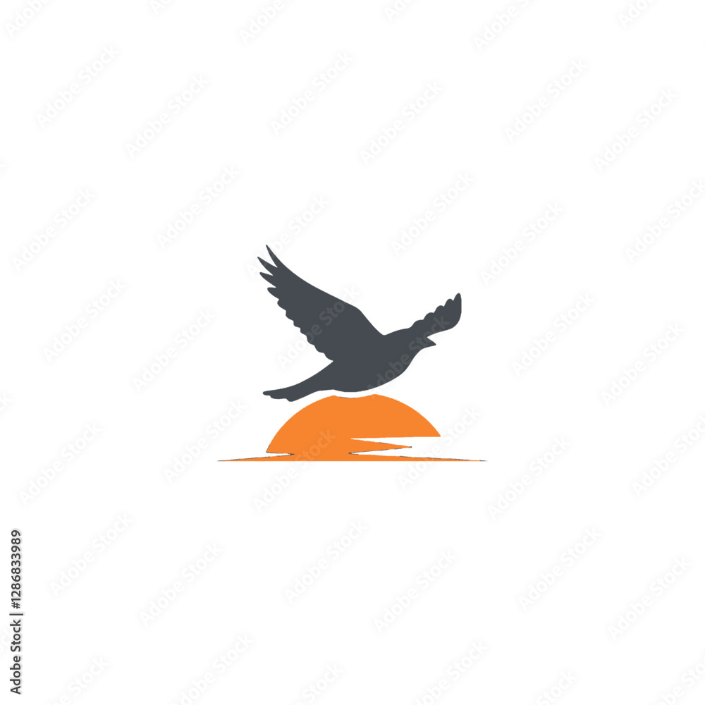 Obraz premium Bird Flying Over Sunset Vector Logo Design