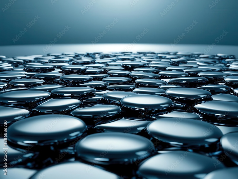 Fototapeta premium Abstract close-up of glossy circular surfaces in blue tones.
