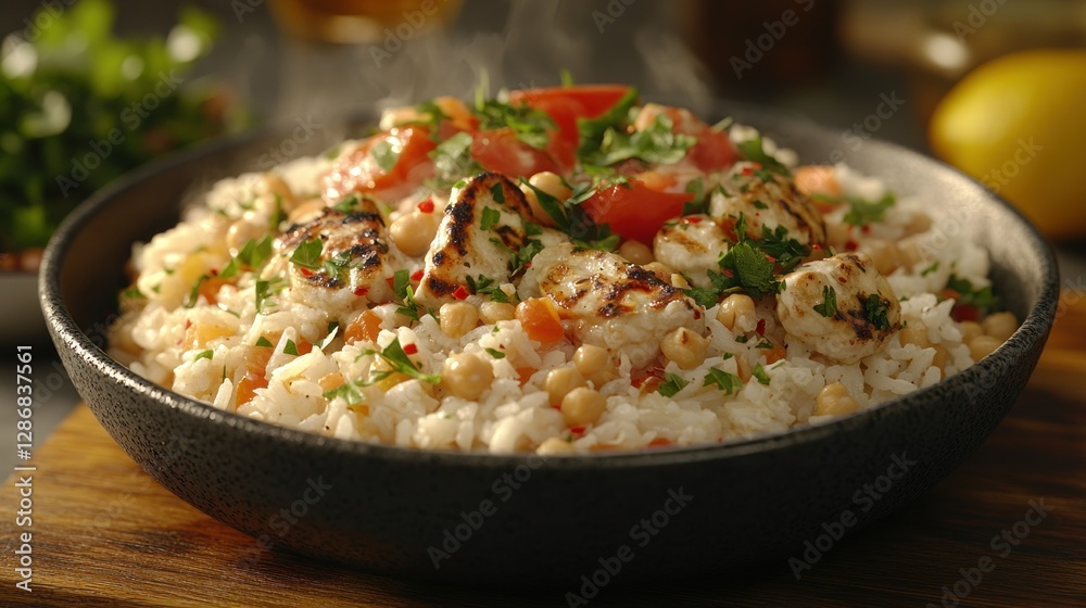 Delicious Mediterranean Rice Bowl with Chicken, Chickpeas, and Tomatoes Delicious Mediterranean Rice Bowl with Chicken, Chickpeas, and Tomatoes