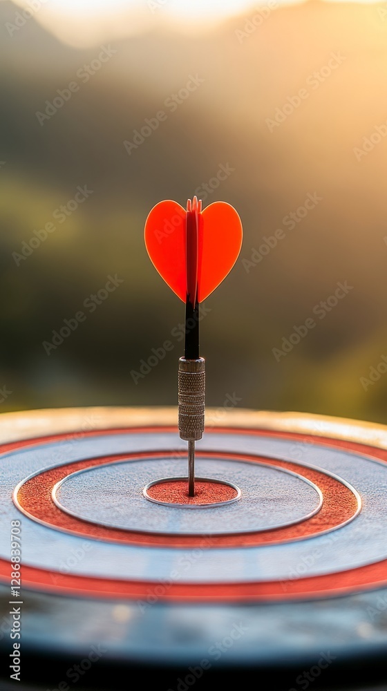 Fototapeta premium Red dart strikes bullseye, symbolizing precision and focus in achieving goals. 