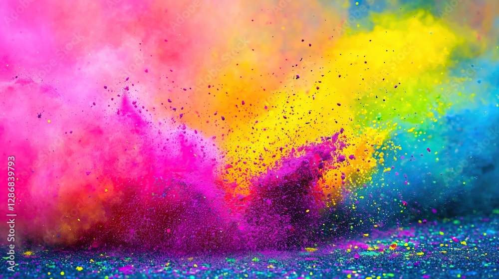 Fototapeta premium Explosion of vibrant colors mixing and spreading dynamic and abstract visual spectacle