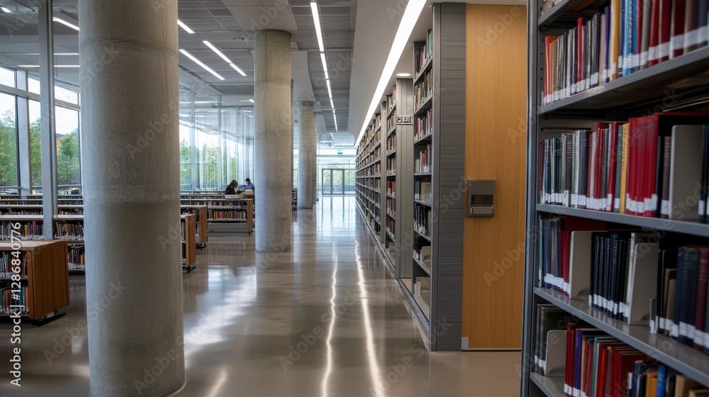 Towering library shelves lined with countless books create a haven of knowledge and discovery, offering a quiet space for academic pursuit. Towering library shelves lined with countless books create a haven of knowledge and discovery, offering a quiet space for academic pursuit.