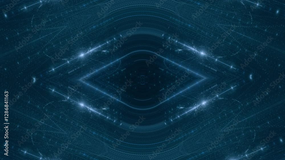 leuchtende Lichtpunkte bewegen sich langsam rautenförmig im Zentrum, digitaler Datentransfer, Algorithmus, Internet, Energie, Datenfluss, Geschwindigkeit, Wandel, Austausch, braun, orange