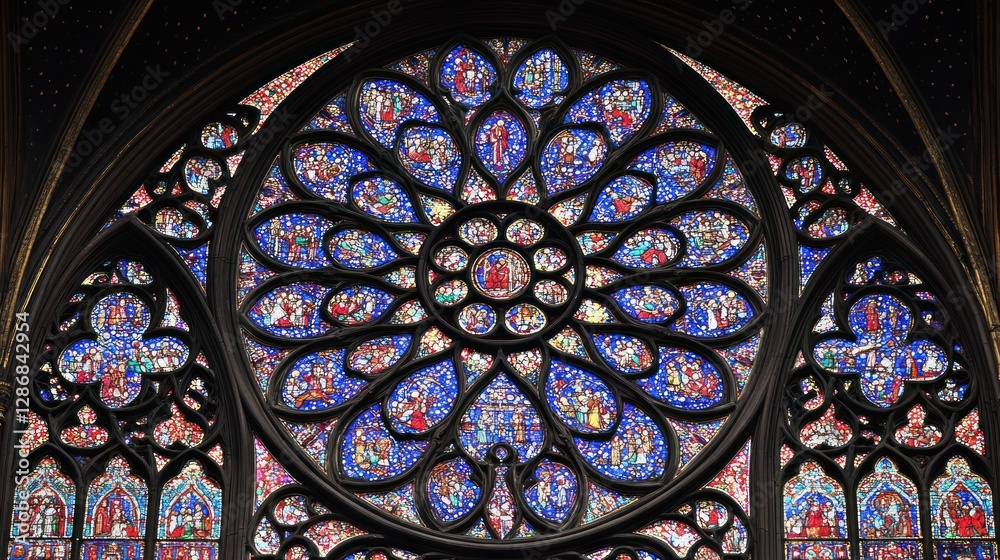 Obraz premium Intricate Rose Window Stained Glass at Sainte Chapelle Paris France