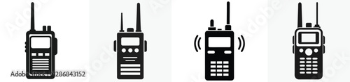 walkie talkie silhouette, walkie talkie icon set, silhouette communication device, portable radio, walkie talkie , vector illustration