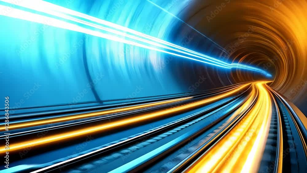 Dynamic light and motion within an underground tunnel at night highlighting rapid transit