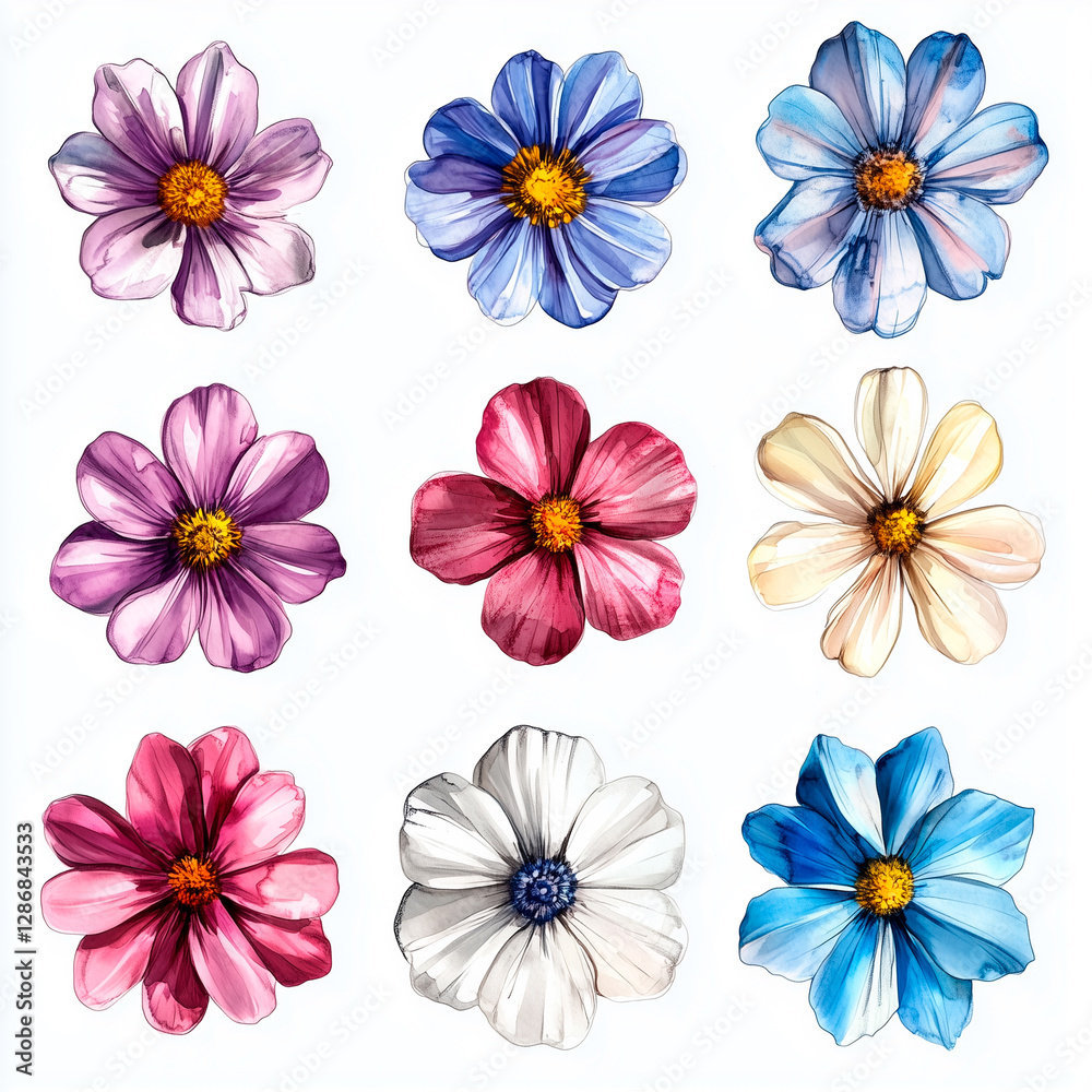 set of colorful flowers