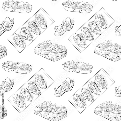 vector seamless pattern line art elements - food, cuisine