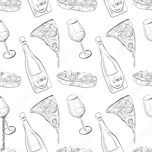 vector seamless pattern line art elements - food, cuisine