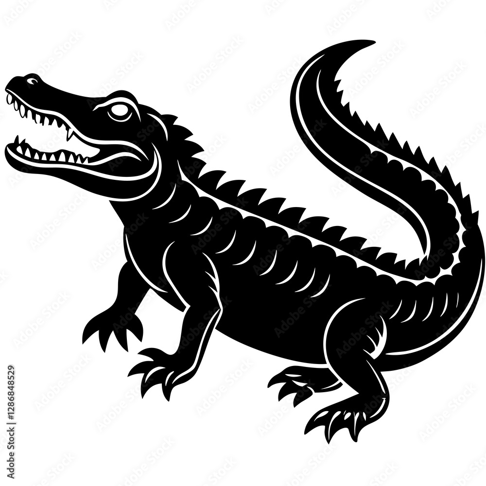 Fototapeta premium Crocodile Silhouette Vector Icon White Background.