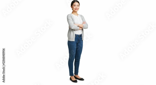 Confident asian professional in stylish smart casual attire full body shot photo