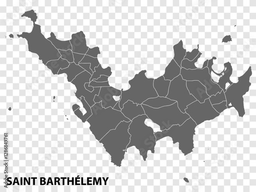 Blank map Saint Barthélemy. High quality map Saint Barthélemy with districts on transparent background for your web site design, logo, app, UI.  Central America. EPS10.