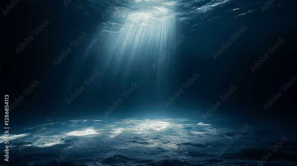 Fototapeta premium Rays of light in dark water depth