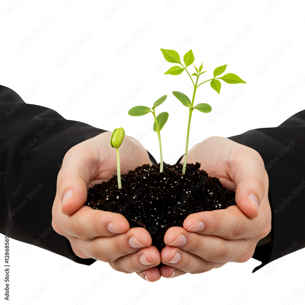 Hands Holding Soil and Growing Plants in a Business Context Hands Holding Soil and Growing Plants in a Business Context