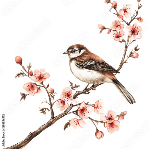 Bird on a branch isolated on transparent background