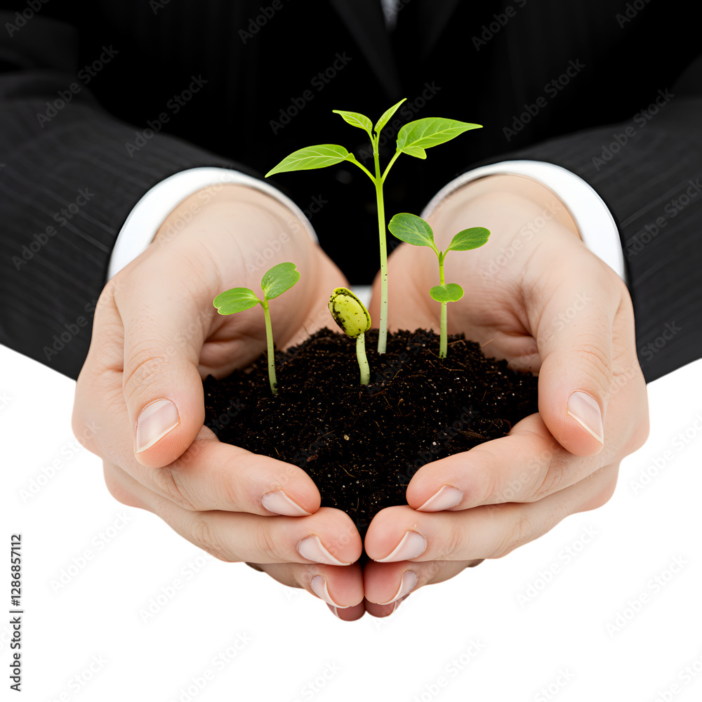 Hands Holding Soil and Growing Plants in a Business Context Hands Holding Soil and Growing Plants in a Business Context