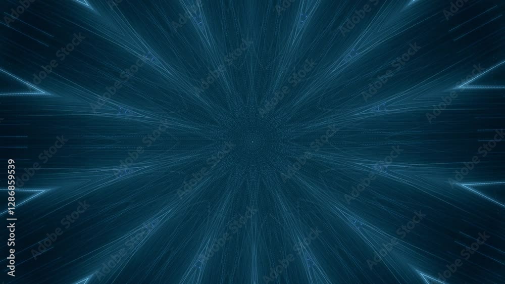 leuchtende Lichtpunkte bewegen sich langsam sternförmig Richtung Zentrum, digitaler Datentransfer, Algorithmus, Internet, Energie, Datenfluss, Geschwindigkeit, Wandel, Austausch, braun, orange