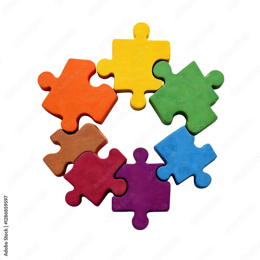 Colorful Puzzle Pieces Arranged in a Circle Symbolizing Connection Colorful Puzzle Pieces Arranged in a Circle Symbolizing Connection