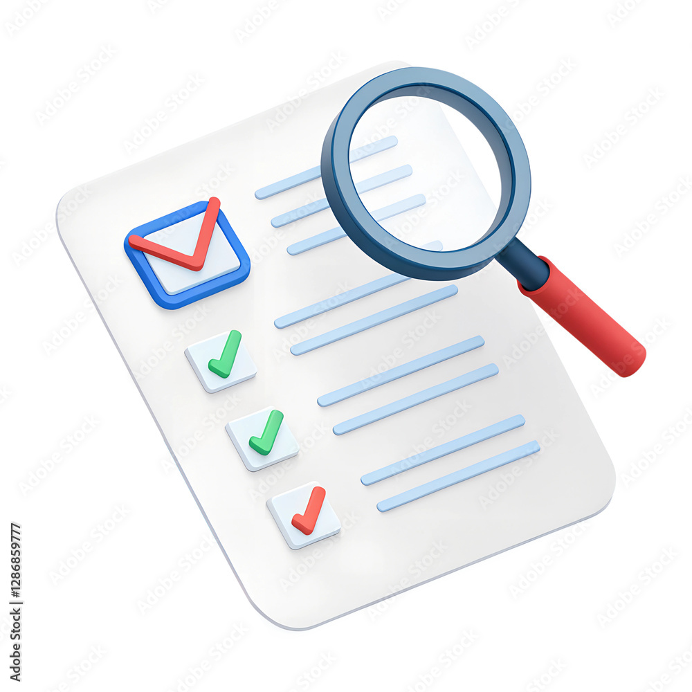 3D icon style, 3D Document with a Magnifying Glas 3D icon style, 3D Document with a Magnifying Glas