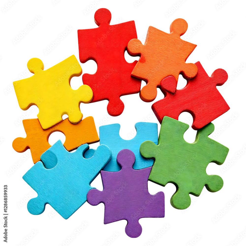 Colorful Puzzle Pieces Arranged in a Circle Symbolizing Connection