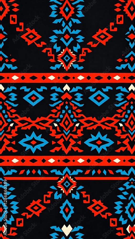 Vibrant Ethnic Patterns: Geometric Tribal Design with Bold Colors in Fashion Textiles Vibrant Ethnic Patterns: Geometric Tribal Design with Bold Colors in Fashion Textiles