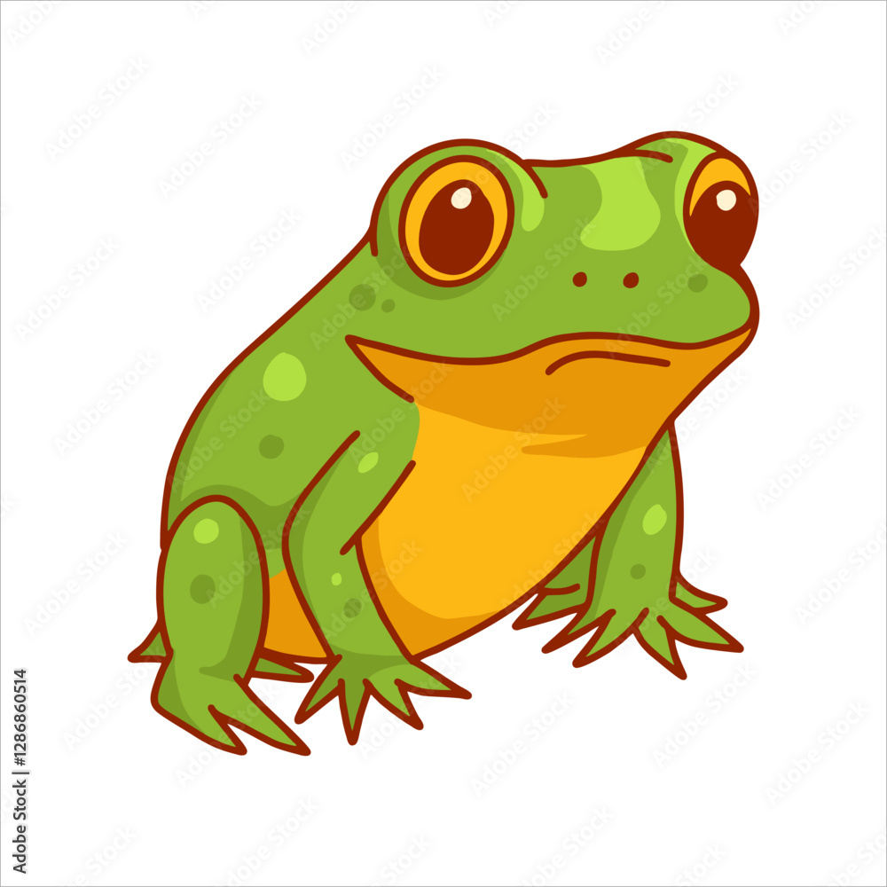 Fototapeta premium Green frog cartoon character isolated on white background