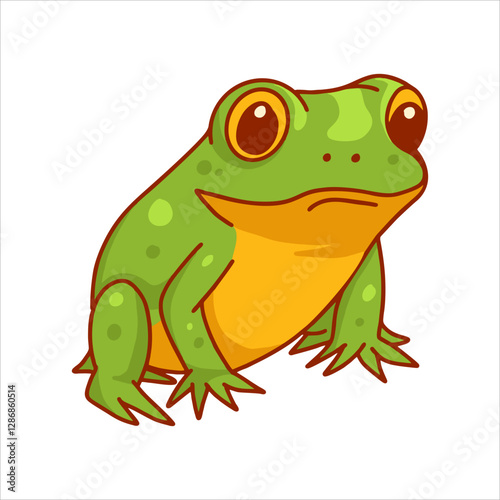 Green frog cartoon character isolated on white background