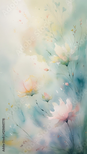 Vibrant Watercolor Floral Artwork: Modern Botanical Illustration with Whimsical Spring Flowers