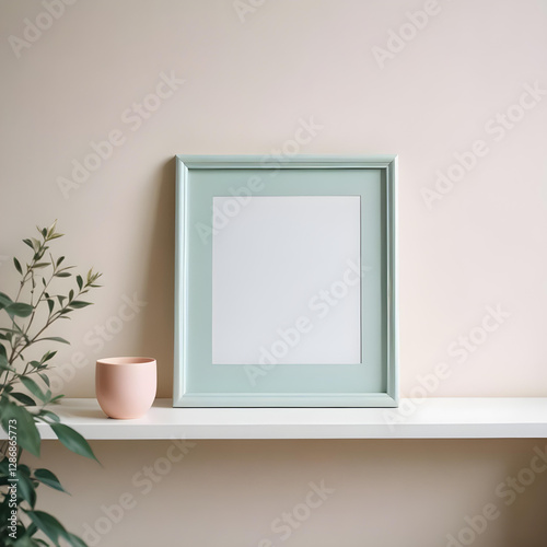 Minimalist Scandinavian pastel tone photo frame. Minimal photo frame for mock up. Clean and simple style home decoration. pink and blue color tone. Aesthetic interior design. relax and chill. key up. 