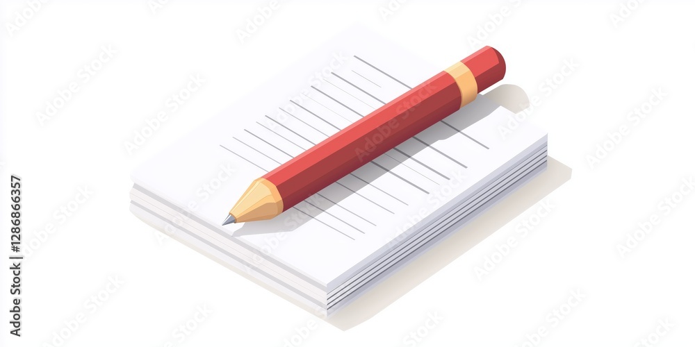 3D Isometric Icon for Pen and Paper on White Background 3D Isometric Icon for Pen and Paper on White Background