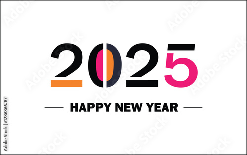 2025 Happy New Year Set - Banner, Design Template, Logo Text Sign Isolated on White Background. Vector Stock Illustration 